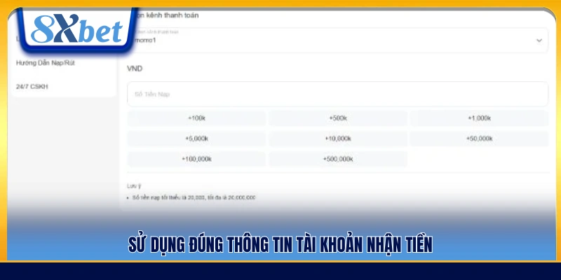 Cần đảm bảo thông tin tài khoản nhận tiền chính xác